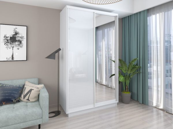 White - 120 cm - with Glass Door + Mirror