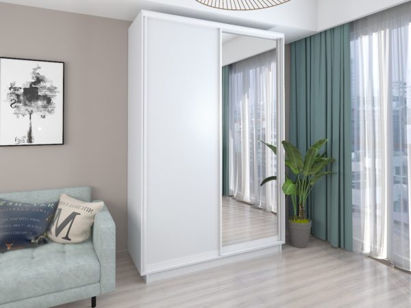 White - 160 cm - with Mirror Door