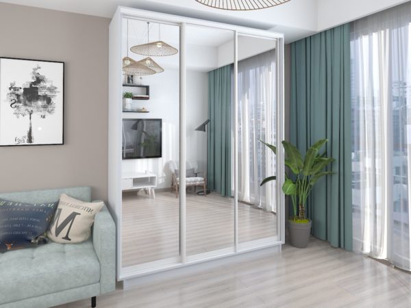 White - 180 cm - with 3 Mirror Doors