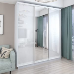 White - 180 cm - with 2 Glass Doors + Mirror