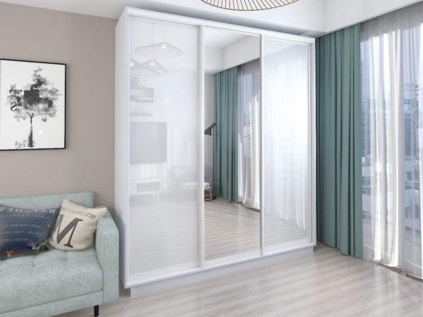 White - 240 cm - with 2 Glass Doors + Mirror