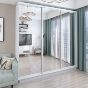 White - 210 cm - with 3 Mirror Doors