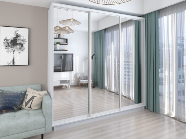 White - 210 cm - with 3 Mirror Doors